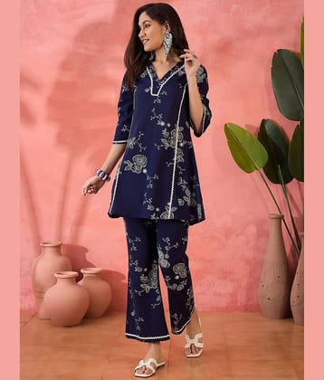 INDIAN SILKS Women Printed Tunic With Trousers Co-Ord Set ( Blue )