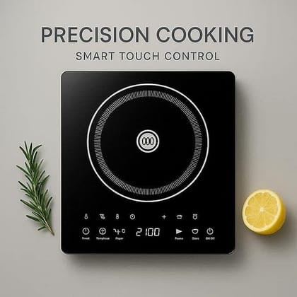 Drumstone Portable 2000W Induction Cooktop Electric Stove, Smart Cooking Menus, Timer Control, Fast Heating, Durable Glass Top for Home Kitchen Use (Black)