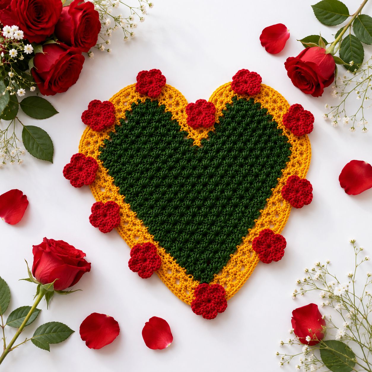 Aai's Handmade Floral Heart Crochet Table Mat (Creative Edition - 10x10 Inches, Item Code - SN0017V1) 