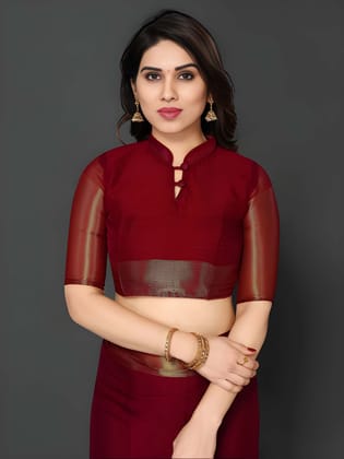 Women's Red Organza Saree with Golden Zari Border | Elegant Party Wear, Wedding, Festive & Traditional Saree with Unstitched Blouse Piece