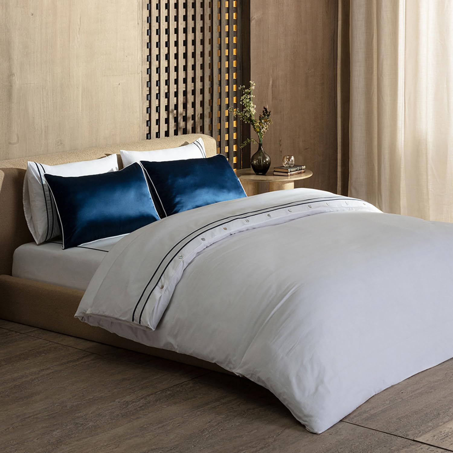 DDECOR - Astoria Collection 100% Cotton Plain & Texture Pattern 180TC Super King Bedsheet |274 CM X 274 CM| - Blue