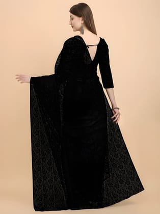 Women's Black Leaf Printed Organza Saree with Unstitched Blouse Piece | Lightweight Party Wear, Festive & Designer Saree