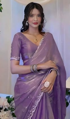 Women's Lavender Organza Silk Saree with Sequins Work | Designer Party Wear Saree with Matching Blouse Piece | Elegant Ethnic Wear