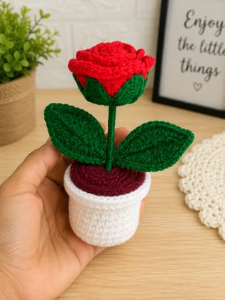 Handmade Crochet Rose Flower Pot – Luxury Gift Edition