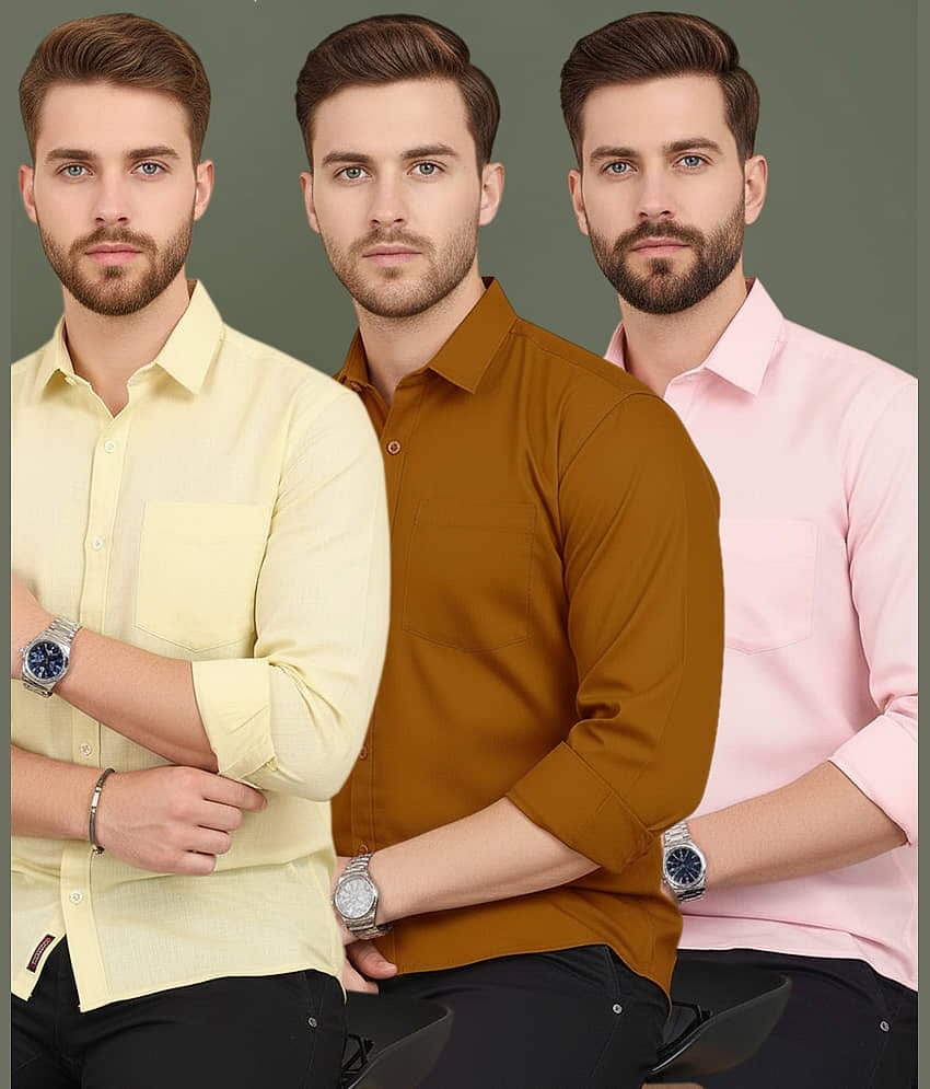 ALY JOHN 100% Cotton Regular Fit Solids Full Sleeves Men's Casual Shirt - Multicolor 3 ( Pack of 3 )
