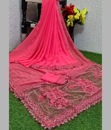 JULEE Georgette Embroidered Saree With Unstitched Blouse Piece ( Yellow )