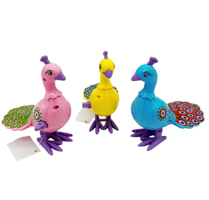 KTRS Enterprise Wind-Up Walking Peacock Toy for Kids | Colorful Mechanical Peacock Bird | No Battery Required | Clockwork Walking Toy | Multicolor (3 Pc)