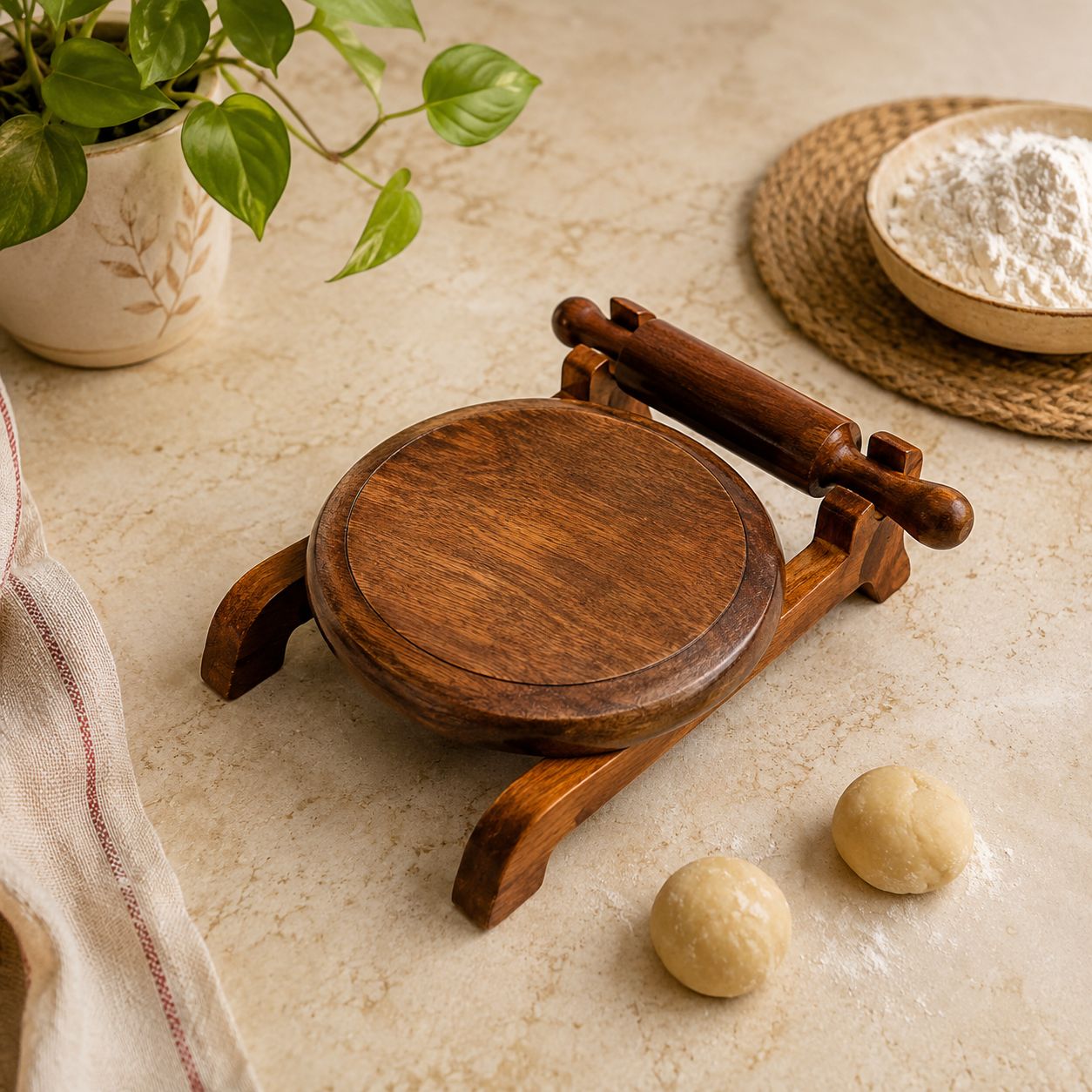 Handcrafted Wooden Chakla Belan Set - Rolling Board and Pin for Roti