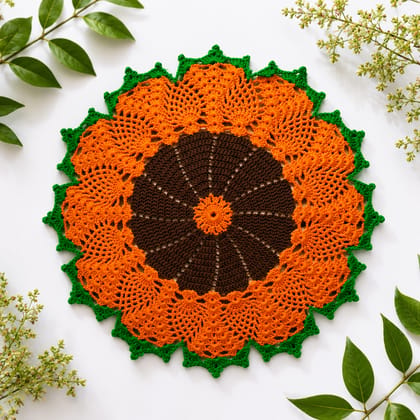 Aai's Handmade Sunflower Bloom Crochet Table Mat (Creative Edition - 15x15 inches, Item Code - SN0057V1) 