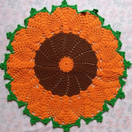 Aai's Handmade Sunflower Bloom Crochet Table Mat (Creative Edition - 15x15 inches, Item Code - SN0057V1) 