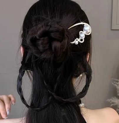 Elegant Gold Pearl Hair Pin for Women | Crystal Rhinestone Hair Stick
