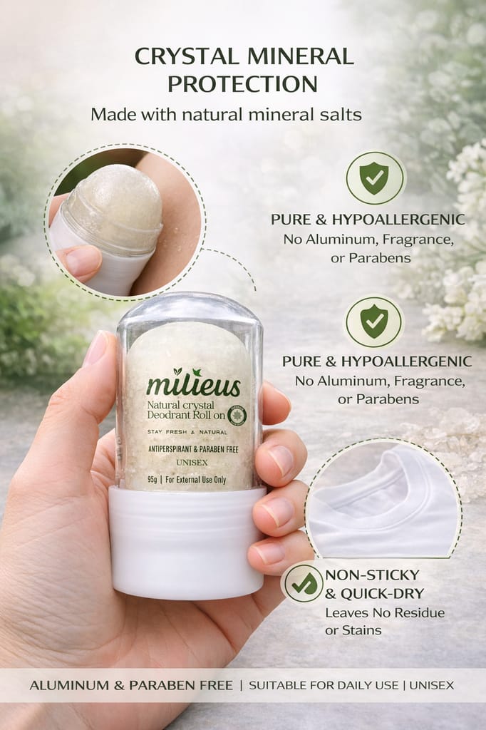 Milieus premium Natural Roll-On |Eco-Friendly, Zero-Waste Deodorant & Skin Care |Non- Sticky |24hr Odor Control | UNSCENTED | Used Upto 1000 times