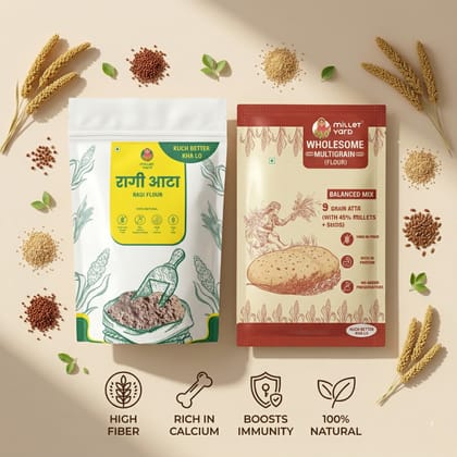 The Nutrient Pair – Wholesome Multigrain Atta(1kg) & Ragi Atta(1kg) The Nutrient Pair – Wholesome Multigrain Atta(1kg) & Ragi Atta(1kg)