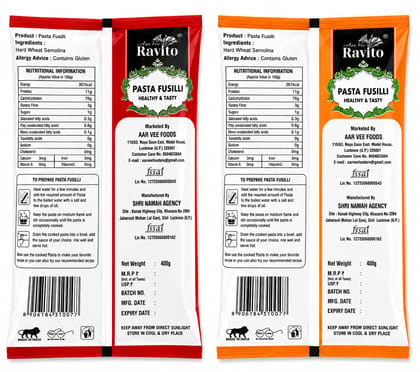 Aarvee Ravito Fusilli & Macaroni ( Pack of 2,800g)
