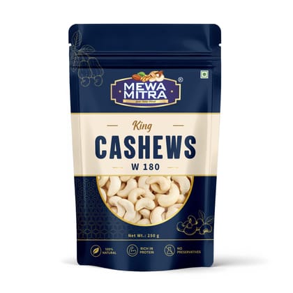Mewa Mitra Prime Cashews W180 250g | Premium Jumbo Whole Kaju | Natural High Protein Dry Fruits