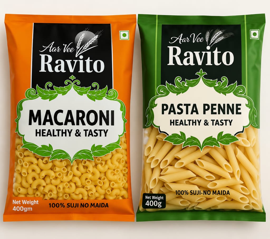 Aarvee Ravito Macaroni & Penne Pasta (Pack of 2, 800g)