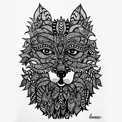 Sonakshi Hand-Drawn Wolf Mandala Framed Art Print Sonakshi Hand-Drawn Wolf Mandala Framed Art Print