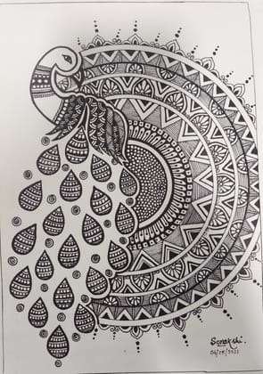 Sonakshi Hand-Drawn Peacock Mandala Framed Art Print Sonakshi Hand-Drawn Peacock Mandala Framed Art Print