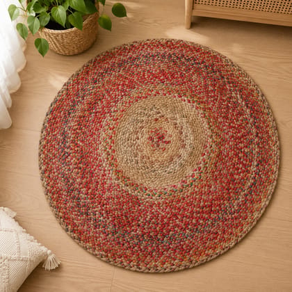Braided Jute and Multi-Color Round Area Rug