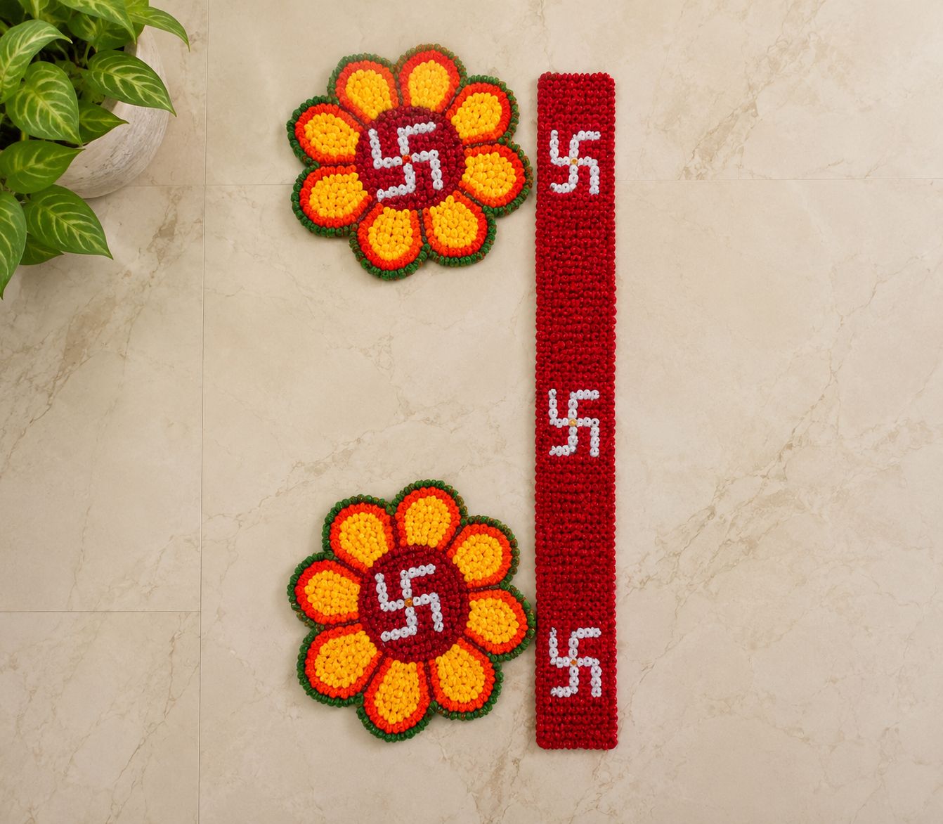 Auspicious Floral Door Decoration Set with Sacred Symbol Motif