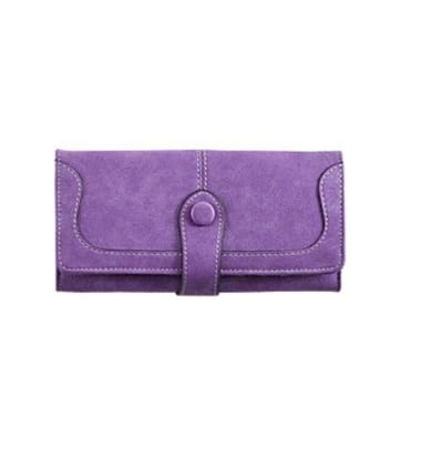 Women's Faux Leather Medium Snap Button Wallet (Purple)