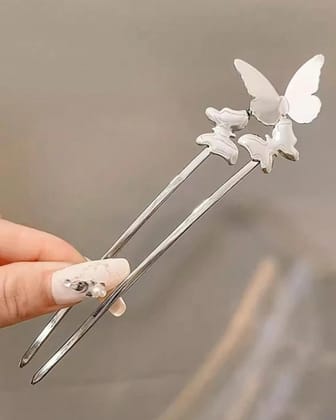 2pcs Golden and Silver Butterfly Metal Juda Bun Stick 