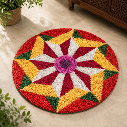 Multicolor Geometric Star Pattern Handcrafted Decorative Rangoli Mat