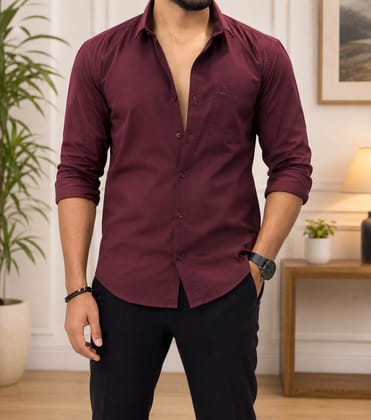 Men's Maroon Full Sleeve Button-Down Formal Shirt