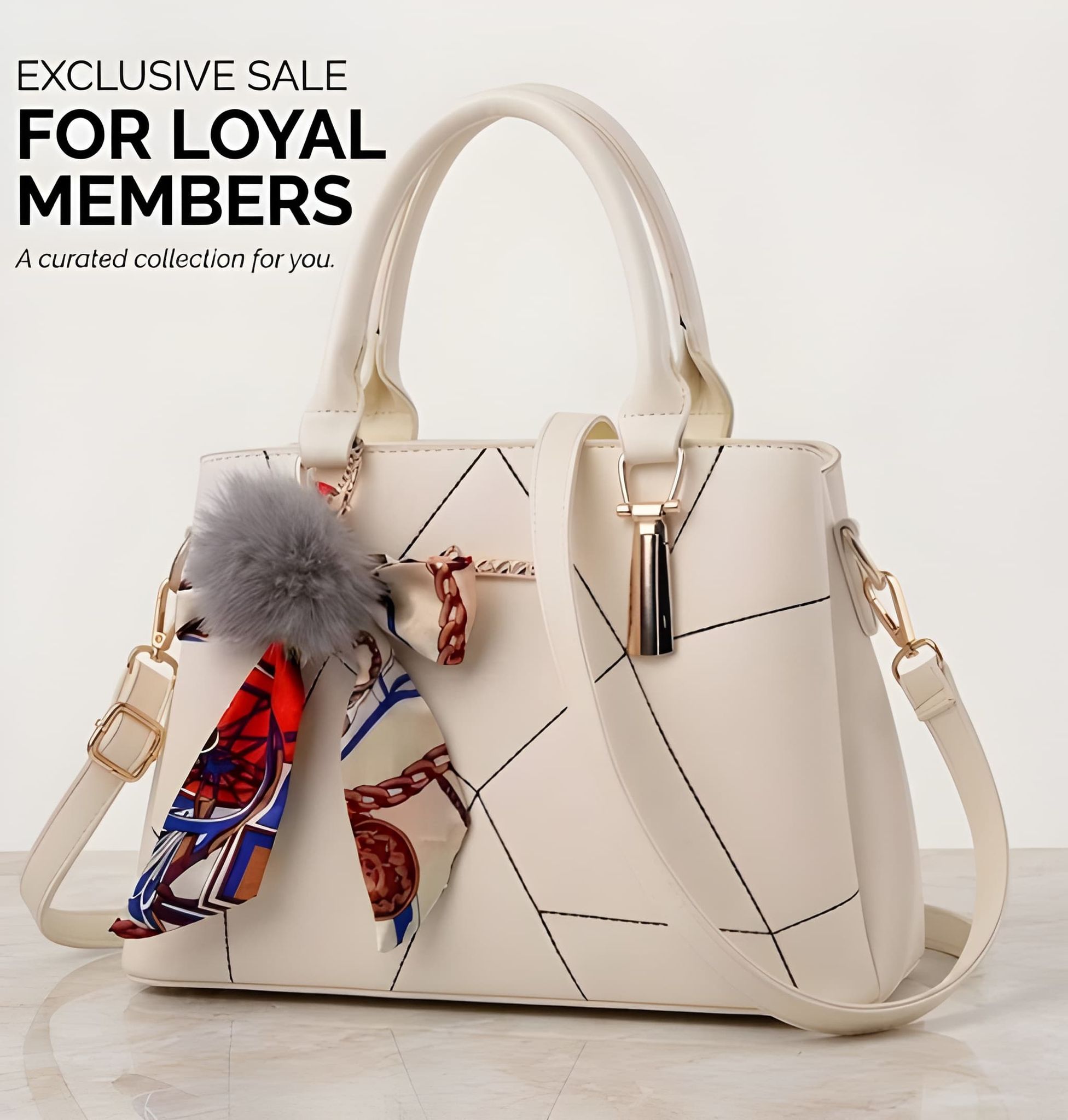 Women's Premium PU Leather Handbag with Sling Strap, Scarf & Pom Pom Charm | Stylish Tote Shoulder Bag for Office, College, Shopping & Daily Use (Heavy Quality)
