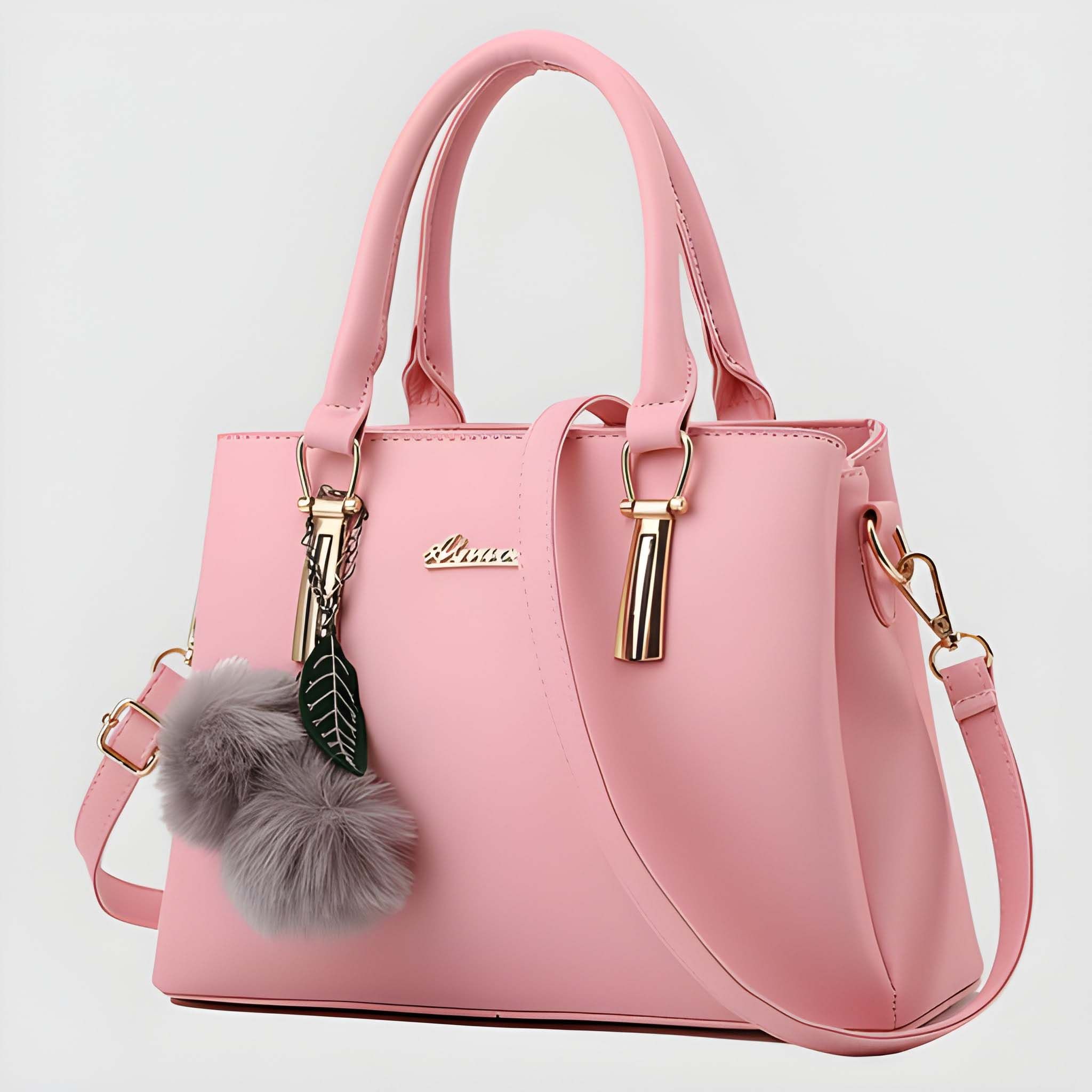 Elegant Women's Leather Finish Handbag with Sling Strap | Fashion Tote Bag with Scarf & Pom Pom for Office & Shopping (Heavy Quality)