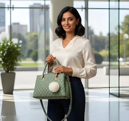 Premium Women's Shoulder Handbag with Sling Strap, Scarf & Pom Pom Accessory | Stylish Tote Bag for Everyday Fashion (Heavy Quality)