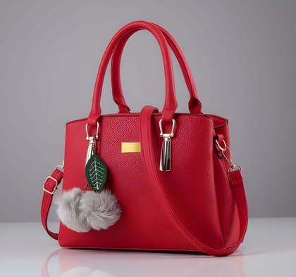 Classic Women's PU Leather Handbag with Sling Belt & Pom Pom Charm | Elegant Tote Purse for Shopping & Daily Carry (Heavy Quality)