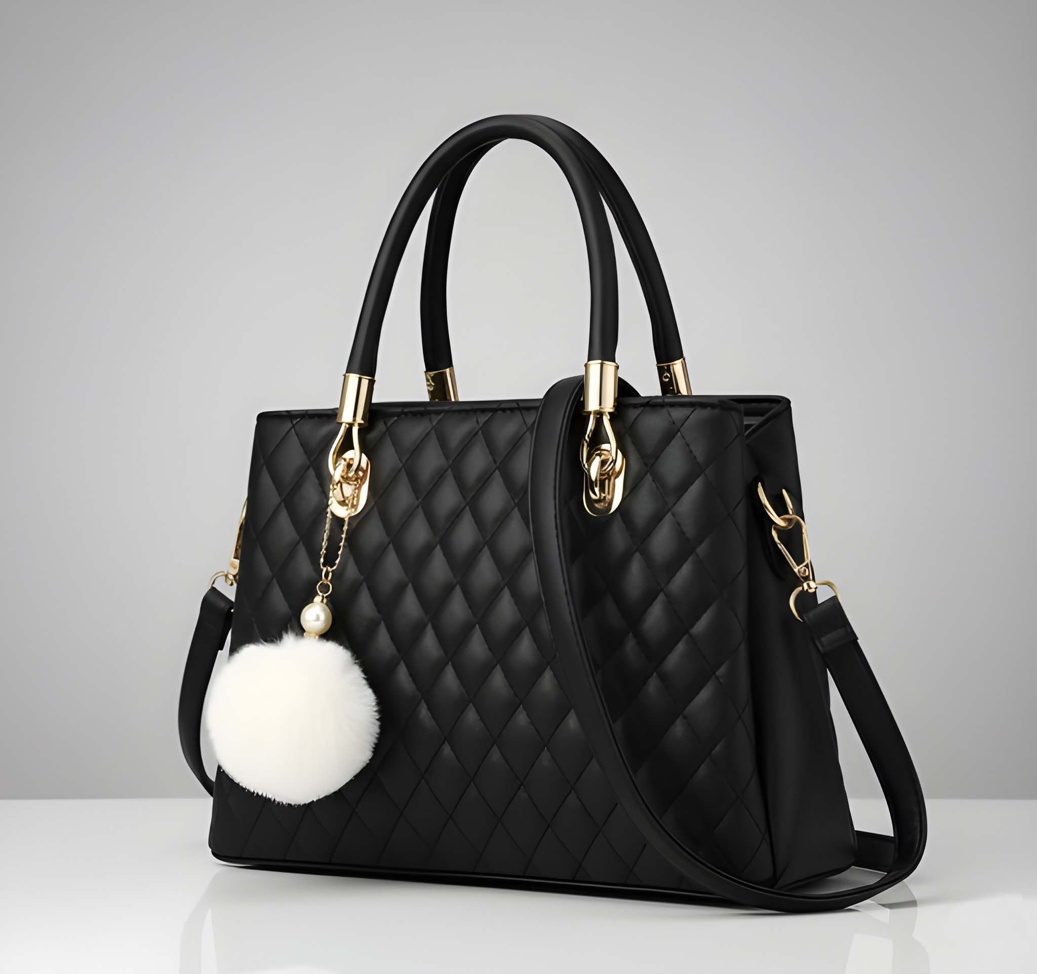 Fashionable Women's Tote Handbag with Sling Strap, Pom Pom Charm & Scarf | Luxury PU Leather Shoulder Bag (Heavy Quality)