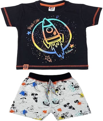 Kideon Pack of 1 Boys Cotton T-Shirt & Shorts Set ( Navy Blue )