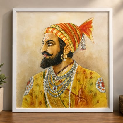 Chhatrapati Shivaji Maharaj Framed Watercolor Painting