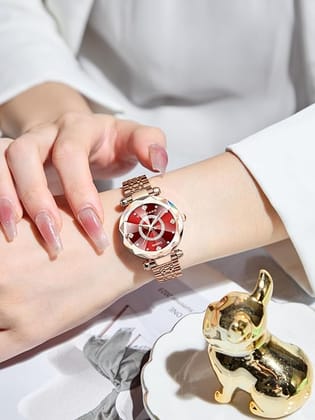 Giordano Analog Watch for Women – Round Dial with Crystal Accents, Rose Gold Stainless Steel Strap, Elegant Timepiece (Rose Gold)