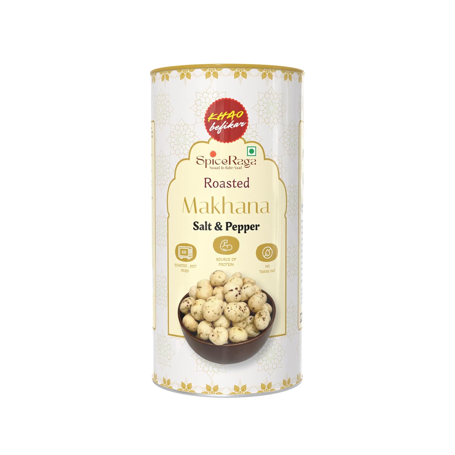 SpiceRaga Roasted Flavoured Salt & Pepper Makhana | 77g | Healthy Namkeen Snack | Fox Nuts (Makhana) | High Protein | Low Calorie | No Palm Oil