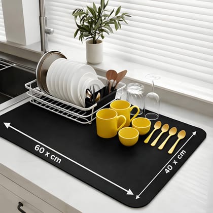 Silicone Dish Drying Mat 60 x 40 cm | Non-Slip Quick Dry Kitchen Sink Drain Mat for Dishes, Cups, Glasses & Utensils | Heat Resistant Multipurpose Countertop Drying Pad (Heavy Quality)