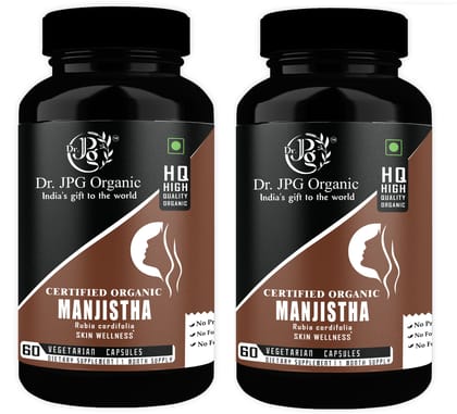 Dr. JPG Organic herbals Manjistha Capsules For Hair & Skin Care 500mg 60 Veg. Capsules/INDIA ORGANIC Certified (Pack Of 2)