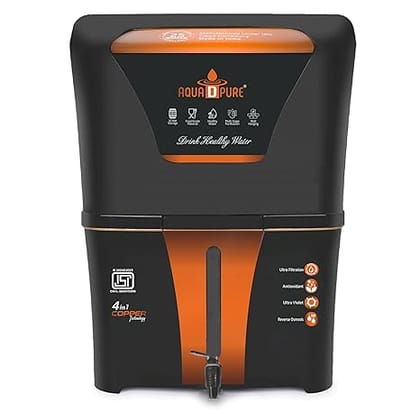 AQUA D PURE 4 in 1 Copper RO Water Purifier with 10 Stage Purification Filtration, UV, UF, TDS Adjuster and 12 Liter Large Storage Tank, Suitable for all type of water supply