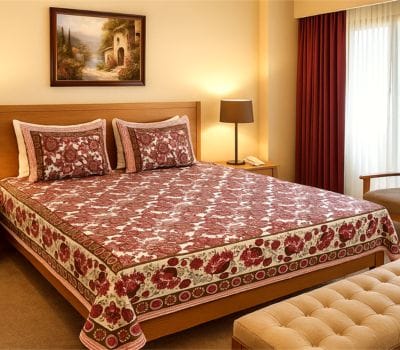 300 TC Pure Cotton Traditional Rajasthani Printed Double Bed Bedsheet,Double King with 2 Pillow Covers,100 X 108 Inches, Red Floral 300 TC Pure Cotton Traditional Rajasthani Printed Double Bed Bedsheet,Double King with 2 Pillow Covers,100 X 108 Inches, Red Floral