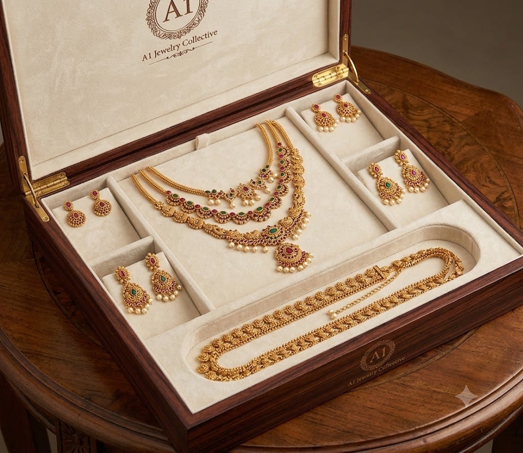 Kundan & Multi-Color Stone Traditional Gold-Plated Bridal Jewellery Set