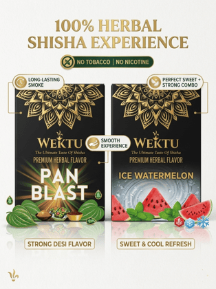 WEKTU Premium Herbal Hookah Flavor Combo Pack - Pan Blast & Ice Watermelon (2 x 50g) | 100% Tobacco & Nicotine Free Shisha Molasses