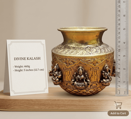 Exquisite Handcrafted Brass Ashta Lakshmi Kalash