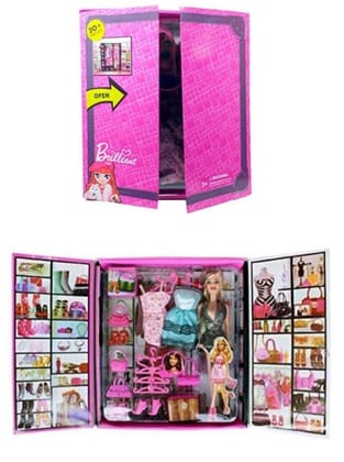 KTRS Enterprise Fashion Doll Dress-Up Wardrobe Set with Dresses, Shoes, Handbags, Hangers & Accessories | Pretend Play Doll Gift Set for Girls 3+ Years