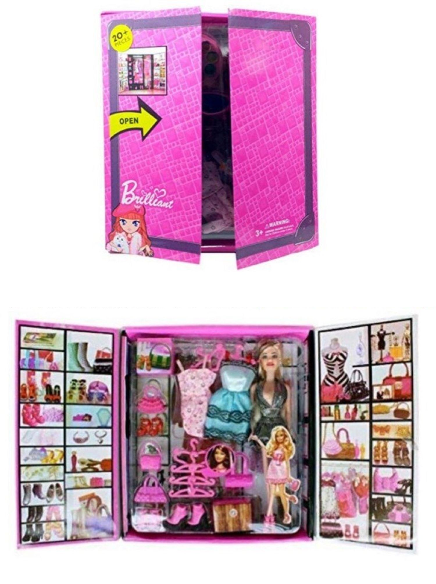 KTRS Enterprise Fashion Doll Dress-Up Wardrobe Set with Dresses, Shoes, Handbags, Hangers & Accessories | Pretend Play Doll Gift Set for Girls 3+ Years