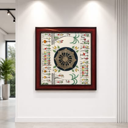 Warli Art Handpainted Tribal Folk Painting Square Wall Frame