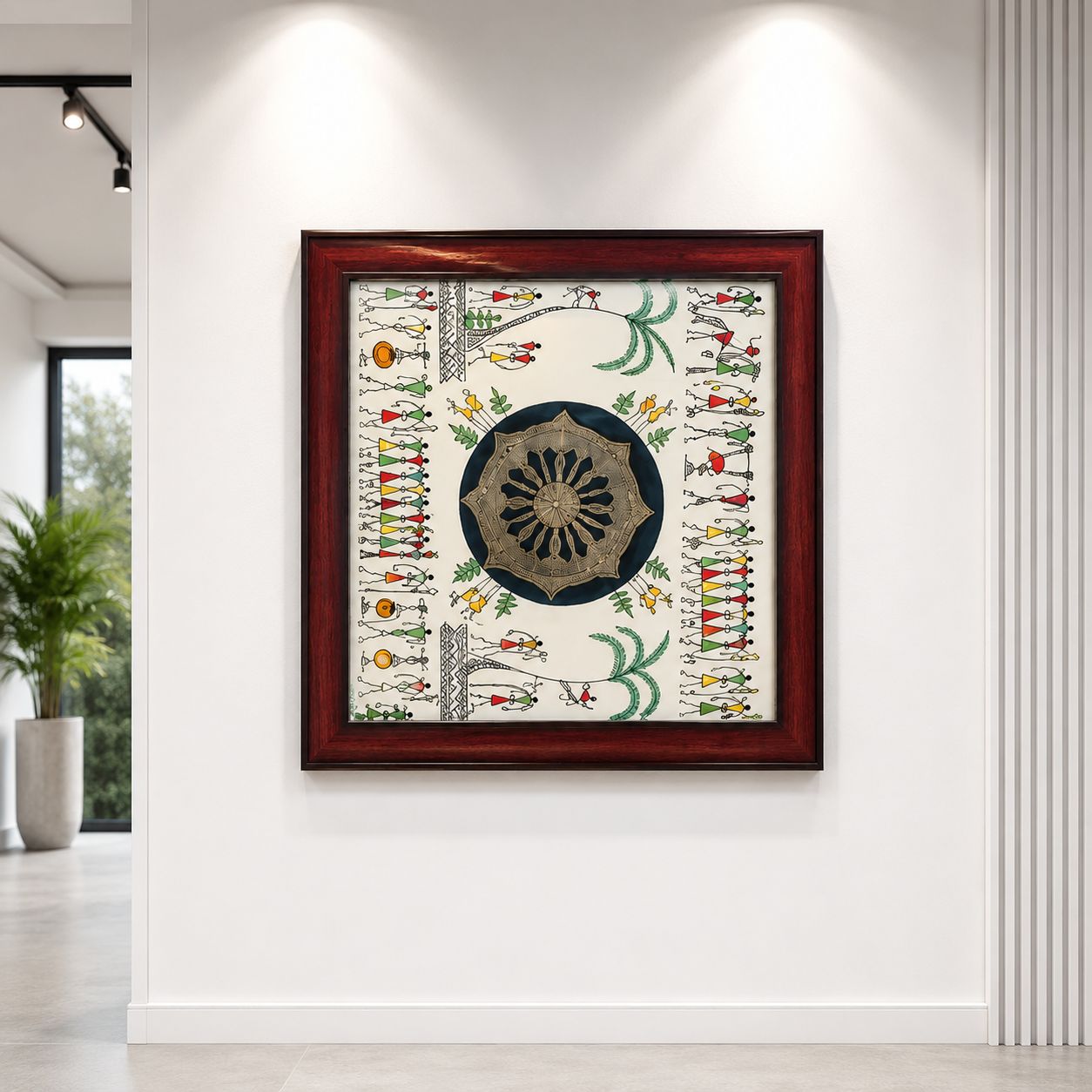 Warli Art Handpainted Tribal Folk Painting Square Wall Frame