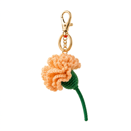 Handmade Crochet Orange Marigold Flower Keyring
