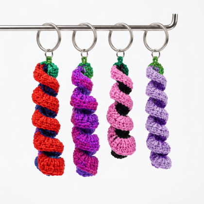 Handmade Crochet Spiral Keychain Set – Colorful Knitted Bag & Key Charm